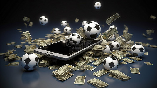 手机足球背景图片_未来手机在 3D 中啮合足球和金钱