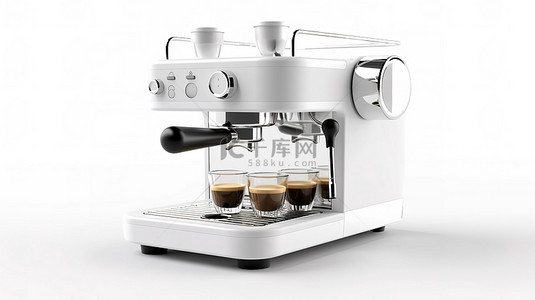 咖啡背景图片_浓缩咖啡机的白色背景 3D 渲染