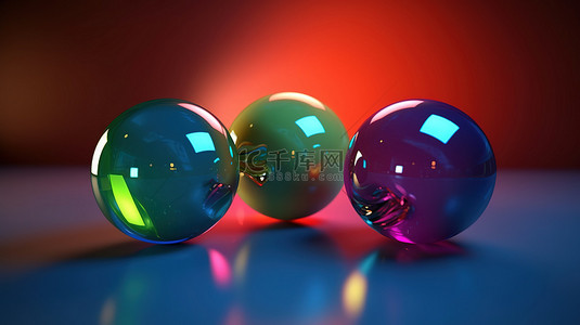 四个背景图片_四个有光泽的彩色球体在大胆背景上的充满活力的 3D 渲染，效果模糊