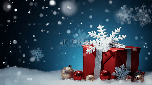 蓝色快乐背景图片_圣诞节唯美冬季白色雪花丝带
