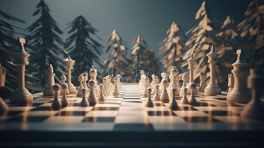方格子背景图片_低聚国际象棋场景第一步的程式化 3D 插图