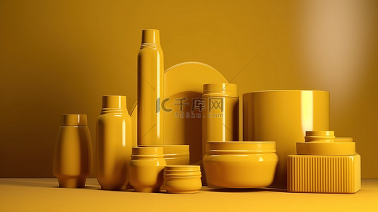 ppt背景图片_黄色和金色的产品展示，在充满活力的背景下呈现 3D 渲染美感
