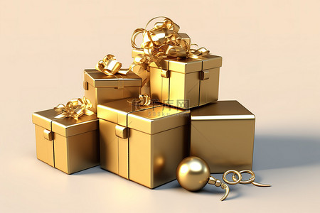 金色背景上的圣诞盒子
