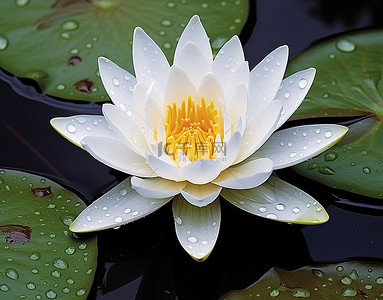 白色花背景图片_池塘里有水滴的大白睡莲