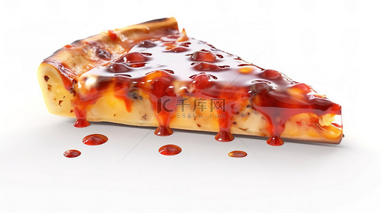 热披萨片与融化的奶酪一个美味的 3D 插图隔离在白色