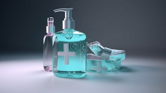 3D 抗菌符号和肥皂中的医疗保健卫生，用于洗手保护