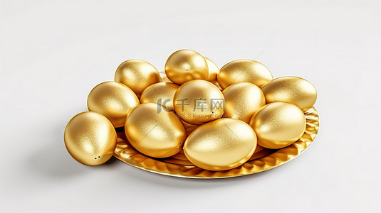 金色背景背景图片_白色背景上十二个闪闪发光的金蛋的 3D 渲染