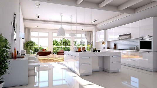 房顶部背景图片_白色顶部柜台增强了 3D 渲染中的家居内饰
