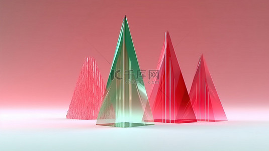 抽象冬季圣诞节概念透明红色的 3D 渲染