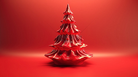 金色星海背景图片_红色背景展示了 3d 渲染的圣诞树