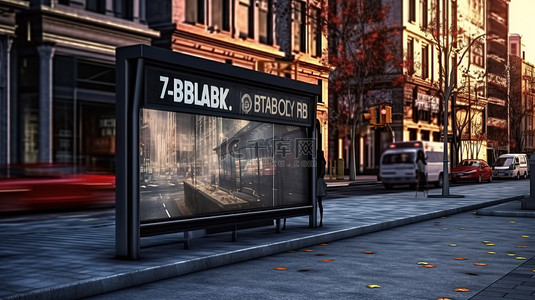 折扣信息牌背景图片_街道上公交车站黑色星期五广告牌的 3D 渲染