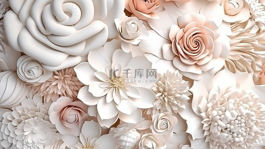 精致的复古花朵，打造精致的婚礼背景，奢华柔和的 3D 插图