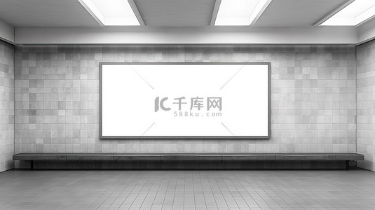 logo样机背景图片_3D 渲染地铁广告牌宽敞的水平框架用于样机