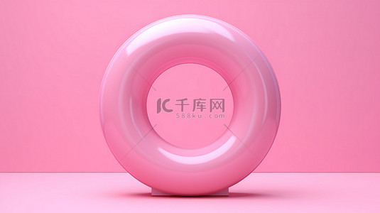 带有充气圆圈的粉红色柔和背景的 3D 渲染插图