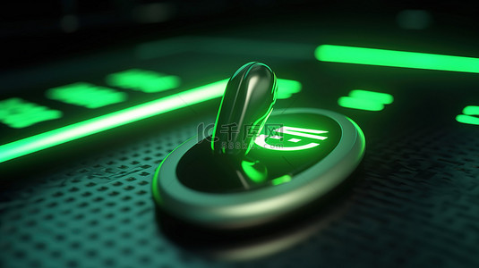 带鼠标光标的绿色退出按钮的 3d 插图