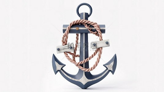 纹章背景图片_白色背景上附有丝带的航海锚上的欢迎标志的 3D 渲染