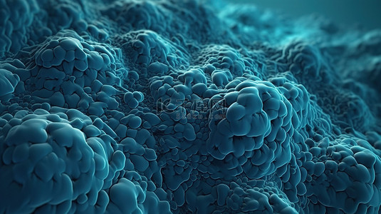 蓝色的变形细胞是粘性物质的 3d 渲染短平面，形成单细胞生物的抽象背景