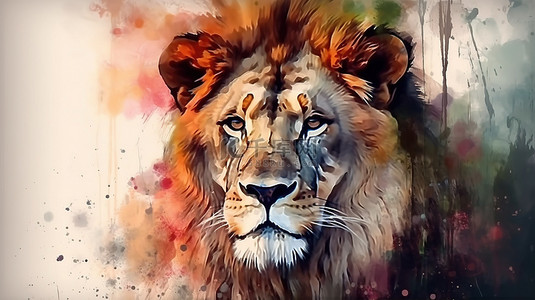 水彩狮子令人惊叹的 3D 数字艺术创作