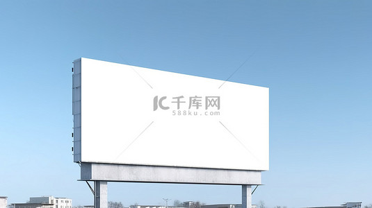 宁静的蓝天背景下的白色广告牌的 3D 插图