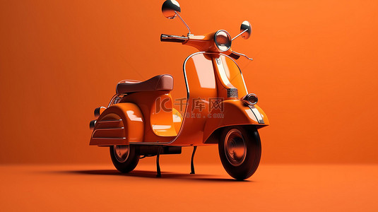 橙色背景下 3d 渲染中经典摩托车的侧视图