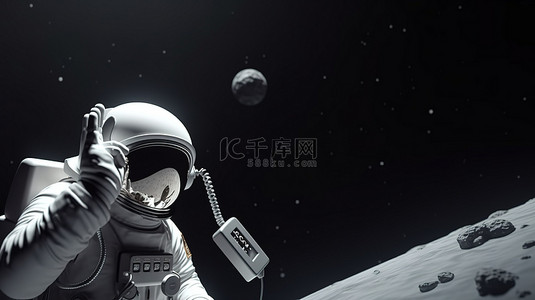 注意购物者 3D 宇航员宣布出售带有渲染的传单海报艺术设计插图