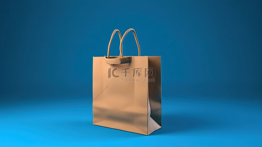 袋子样机背景图片_蓝色背景购物袋样机采用纸板材质环保3D渲染