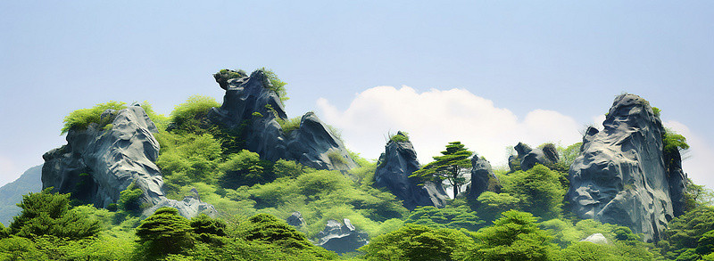 山背景图片_绿色和蓝色的山顶，树木和绿草
