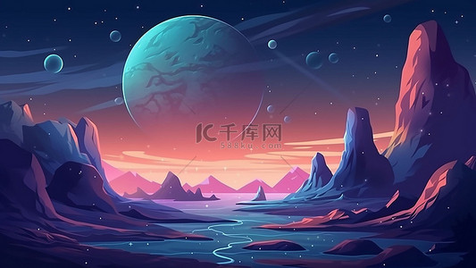 星空轨迹背景图片_游戏红色大星球