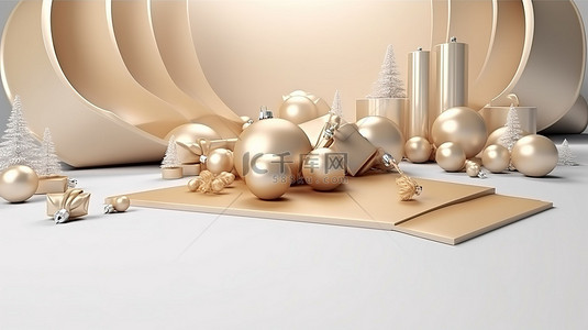 花背景图片_优质 3D 圣诞垫，配有礼品和球，用于广告或促销