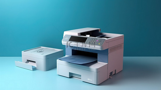 专业办公设备多功能打印机和扫描仪的 3D 插图