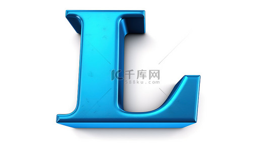 3d 渲染大写字母 l，白色背景上带有哑光阳极氧化蓝色纹理