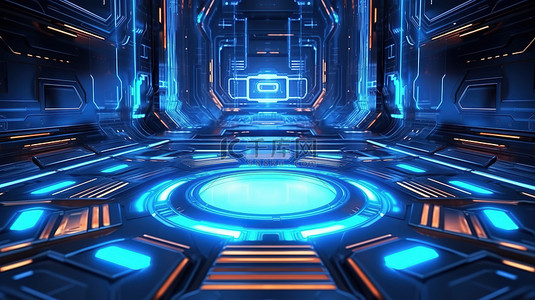 科幻科幻ui背景图片_未来派 HUD UI Power 讲台舞台抽象科幻背景的 3D 渲染