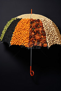 雨伞背景图片_用各种种子制成的雨伞