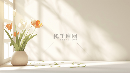 简约唯美白色室内花瓶里树枝花朵的背景6