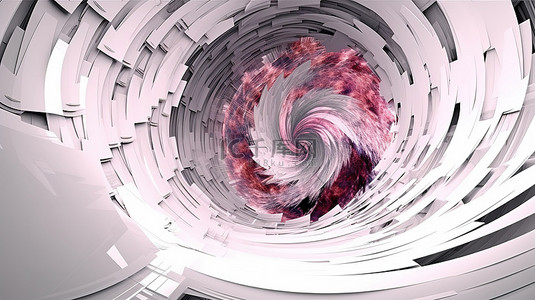 白色和粉色的抽象分形带有音量控制的圆形螺旋门户的 3D 渲染