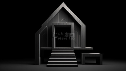 平衡器图标背景图片_黑色背景上的 3D 渲染中的独立房屋框架图标是家庭的简约表示