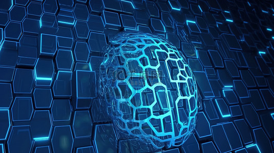 科技脑背景图片_六边形波背景增强人工智能与数据分析的蓝色科技插画
