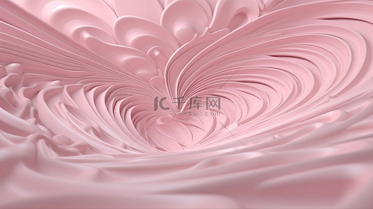 心形墙背景，3D 渲染中带有柔和的粉红色旋转漩涡艺术