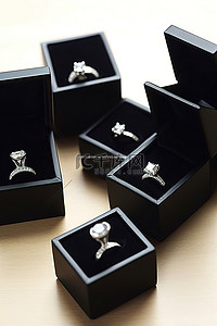 这些镶有钻石的黑色珠宝盒装有戒指