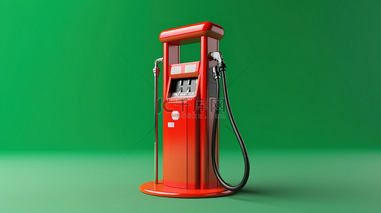 车背景图片_绿色隔离背景下红色加油站的特写用于汽车加油的 3D 模型