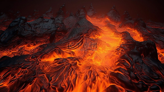 破裂的土地背景图片_3d 渲染中的熔岩流抽象融化的岩浆