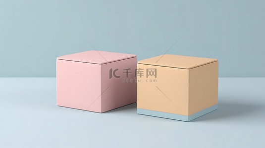礼盒模板背景图片_以 3D 渲染的柔和口音的方形礼品盒样机模板