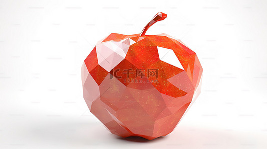 白色背景上几何苹果的简约 3D 渲染