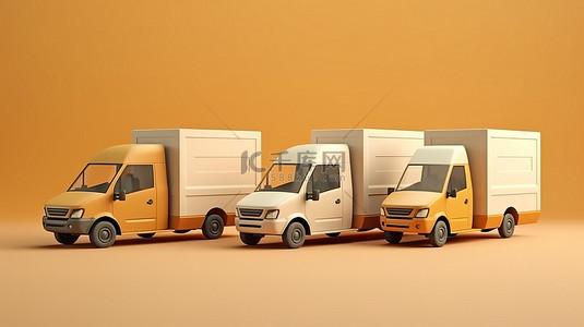 小型汽车背景图片_载运纸板箱的商用货车的 3d 渲染