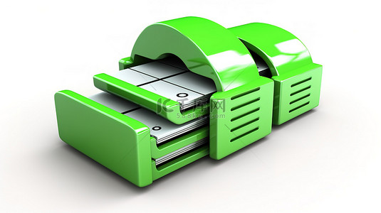 移动云存储背景图片_白色背景上绿色箭头的 3D 渲染，用于云存储和数据同步