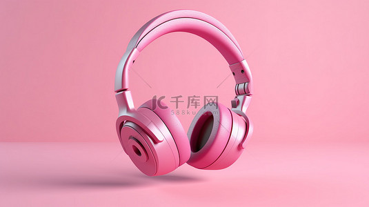 音乐会传单背景图片_带问号和耳机的粉红色孤立背景的 3D 渲染
