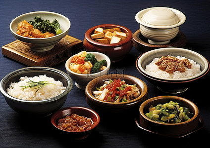米饭背景图片_碗里的豆腐与米饭和其他食物