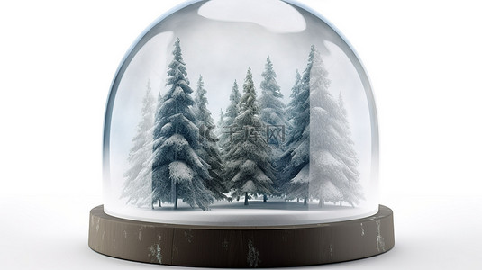 冬季的树背景图片_松树包裹在 3D 雪球中