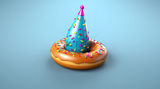 带有 3d 派对帽的庆祝甜甜圈