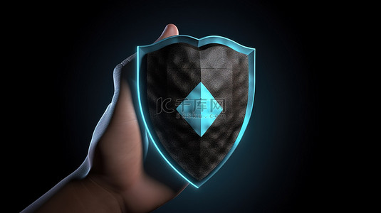黑客攻击背景图片_用于保护数据安全的手持盾牌和复选标记图标的 3D 插图